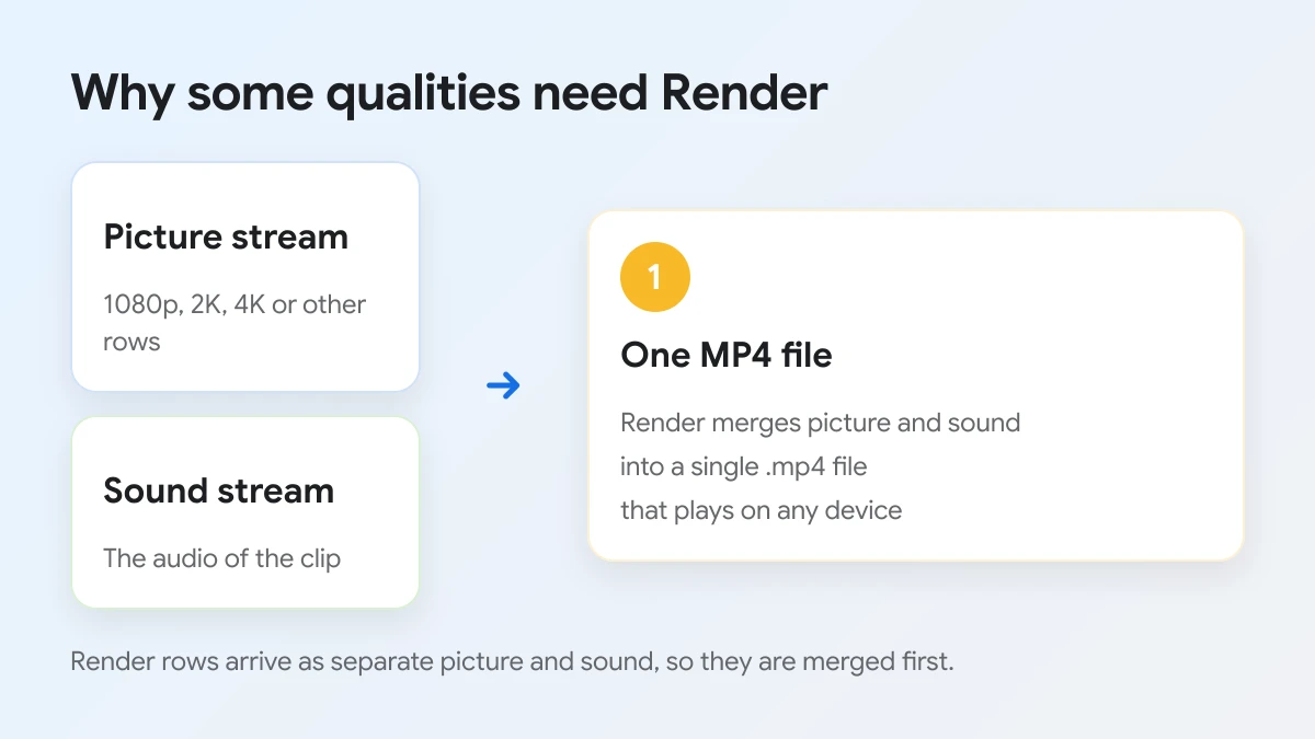 Picture stream and sound stream of a Facebook video merged by Render into one MP4 file