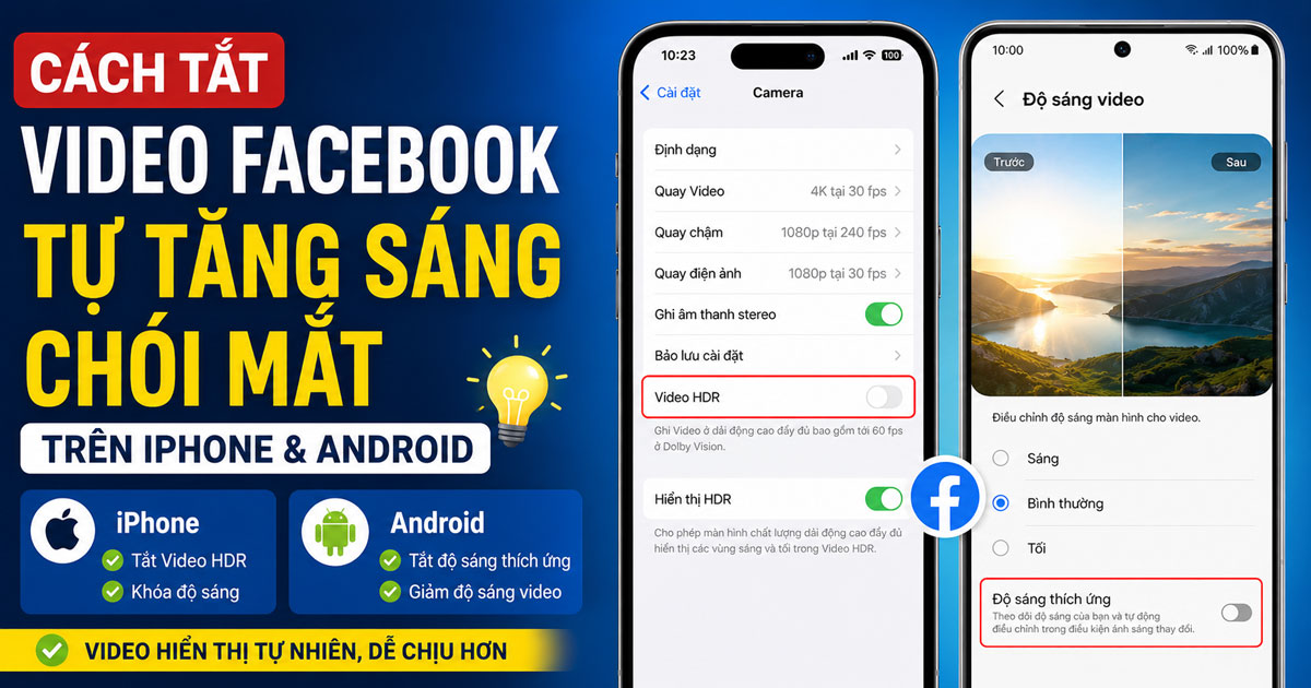 Cách tắt video Facebook tự tăng độ sáng chói mắt trên iPhone và Android