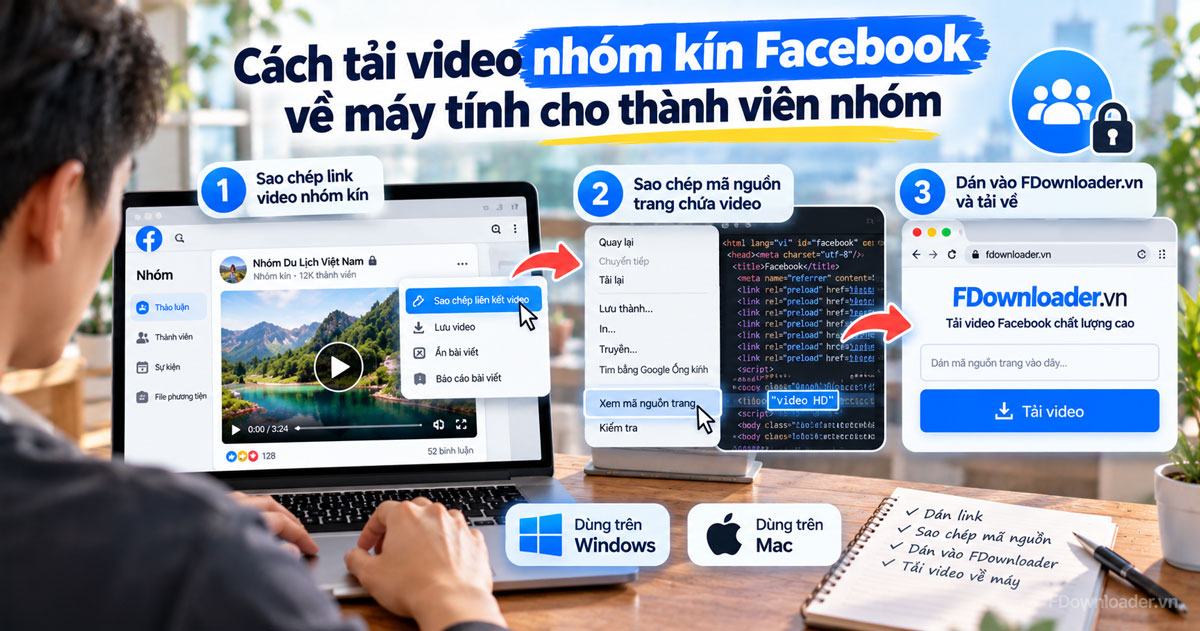 Cách tải video nhóm kín Facebook về máy tính cho thành viên nhóm