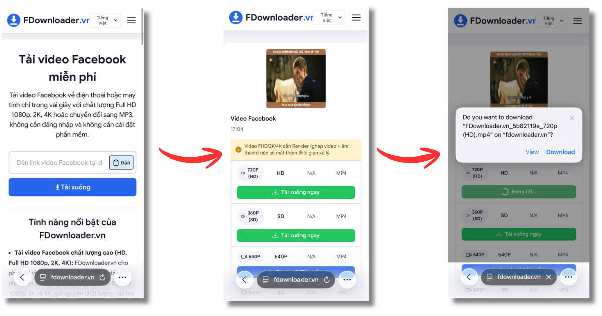 Hướng dẫn tải video Facebook trên iPhone bằng Safari và FDownloader.vn