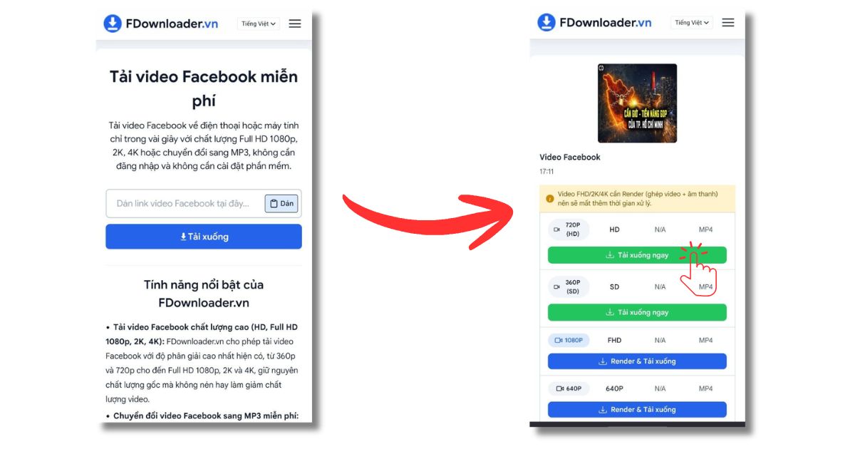 Hướng dẫn 3 bước tải video Facebook trên Android bằng Chrome và FDownloader.vn
